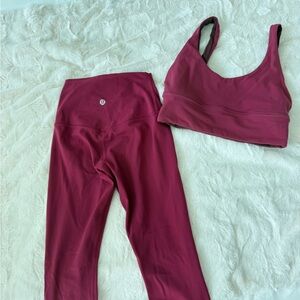SOLD Lululemon burgundy berry tights and sports bra